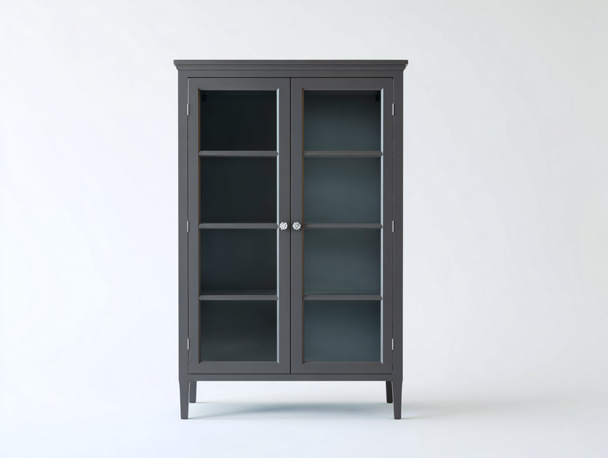 Vetrina - Legno ingegnerizzato-Vetro-Metallo - 88x39x176 cm - Grigio antracite - Stile contemporaneo