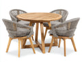 Set da pranzo da esterno - legno-corda-tessuto - 120 x 120 x 76 cm - legno naturale-grigio - stile contemporaneo con tavolo rotondo