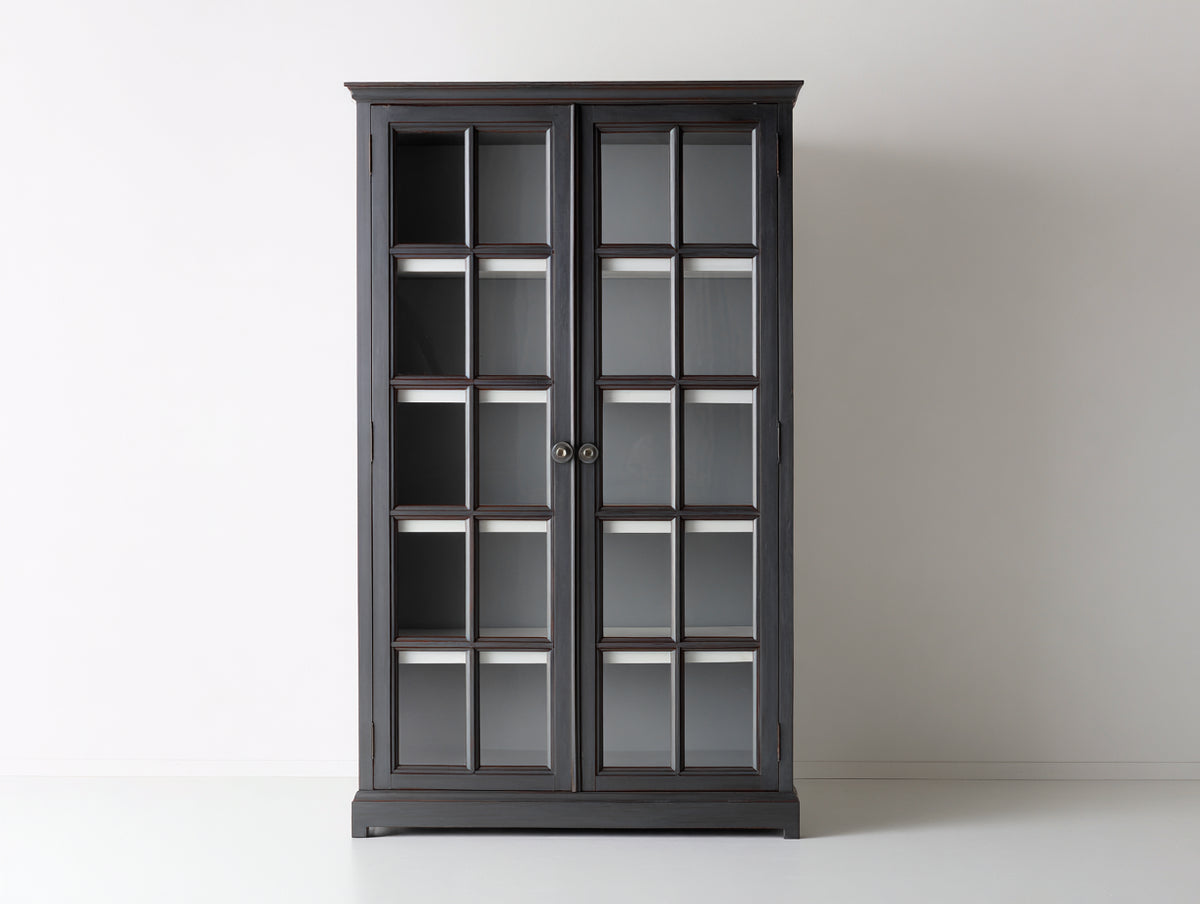 Vetrina - Legno-Vetro-Metallo - 102x41x187 cm - Nero carbone - Stile classico contemporaneo