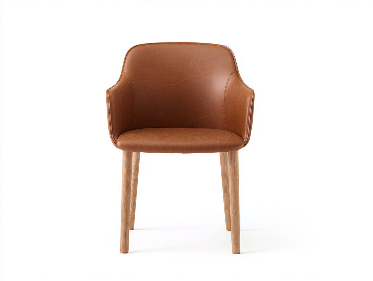 Sedia da pranzo - Similpelle - Legno - 59x58x83 cm - Marrone cognac-Rovere naturale - Stile contemporaneo