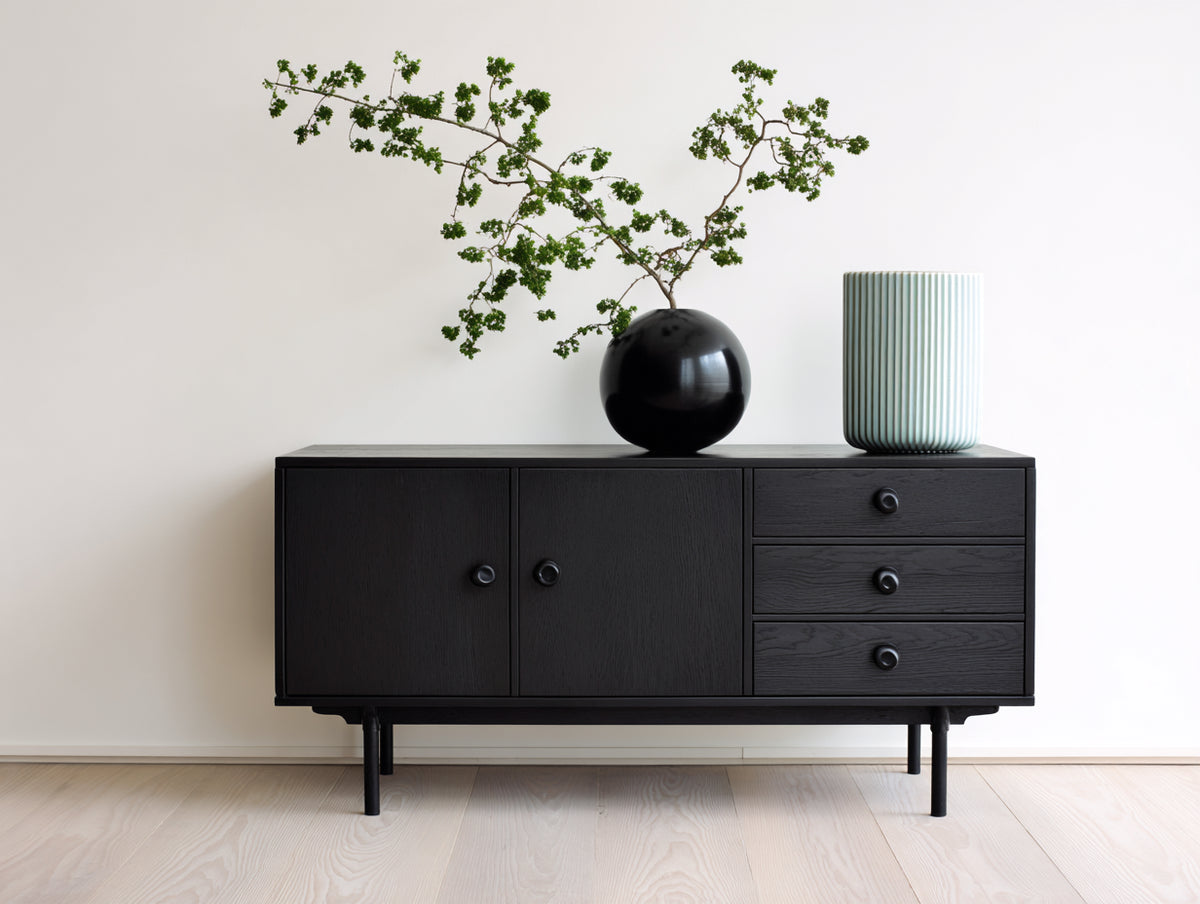 Mobile ingresso - Legno ingegnerizzato-Metallo - 138x41x76 cm - Nero - Stile moderno minimalista