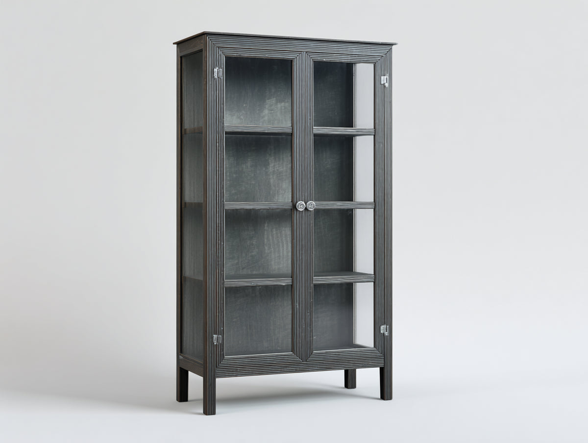 Vetrina - Legno-Vetro-Metallo - 91x40x180 cm - Grigio ardesia - Stile industriale contemporaneo