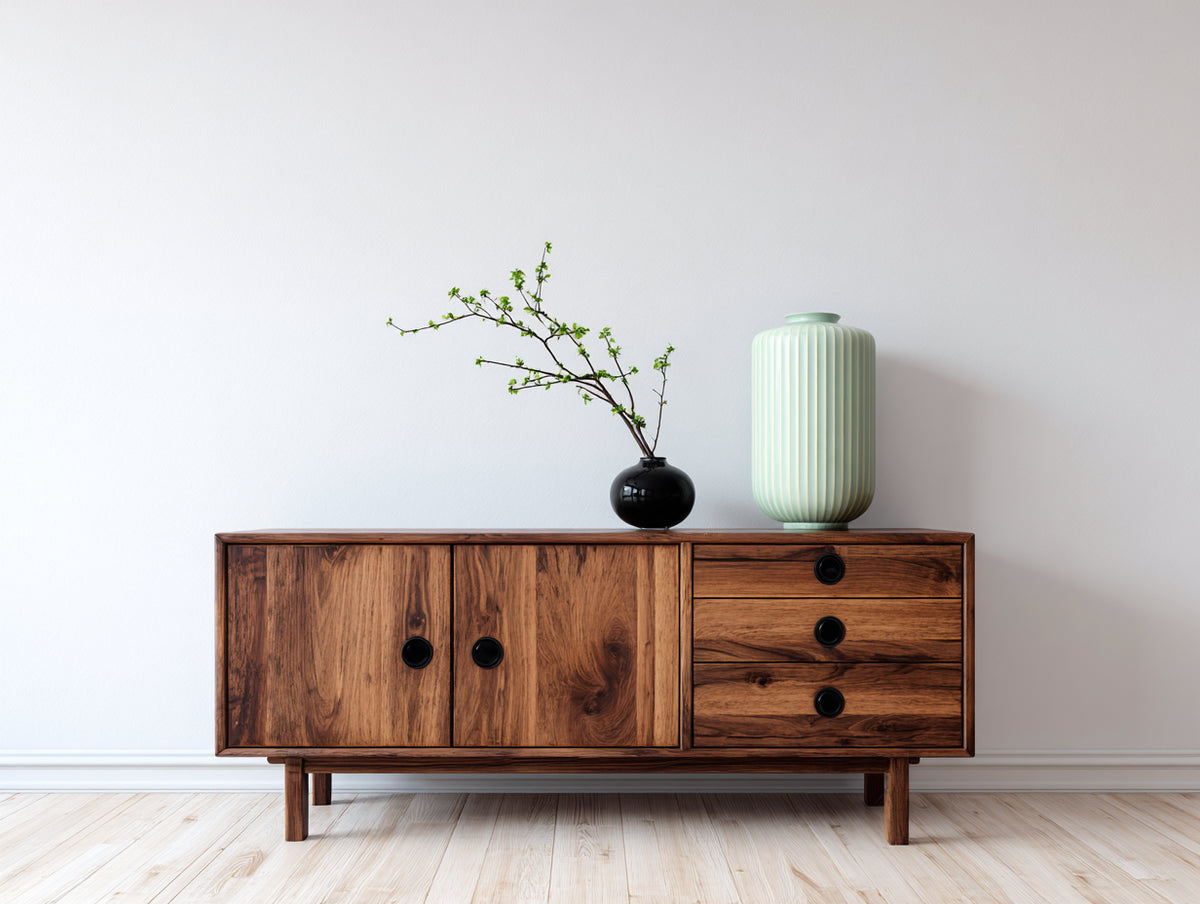 Mobile ingresso - Legno massello-Metallo - 152x42x74 cm - Marrone naturale - Stile moderno rétro
