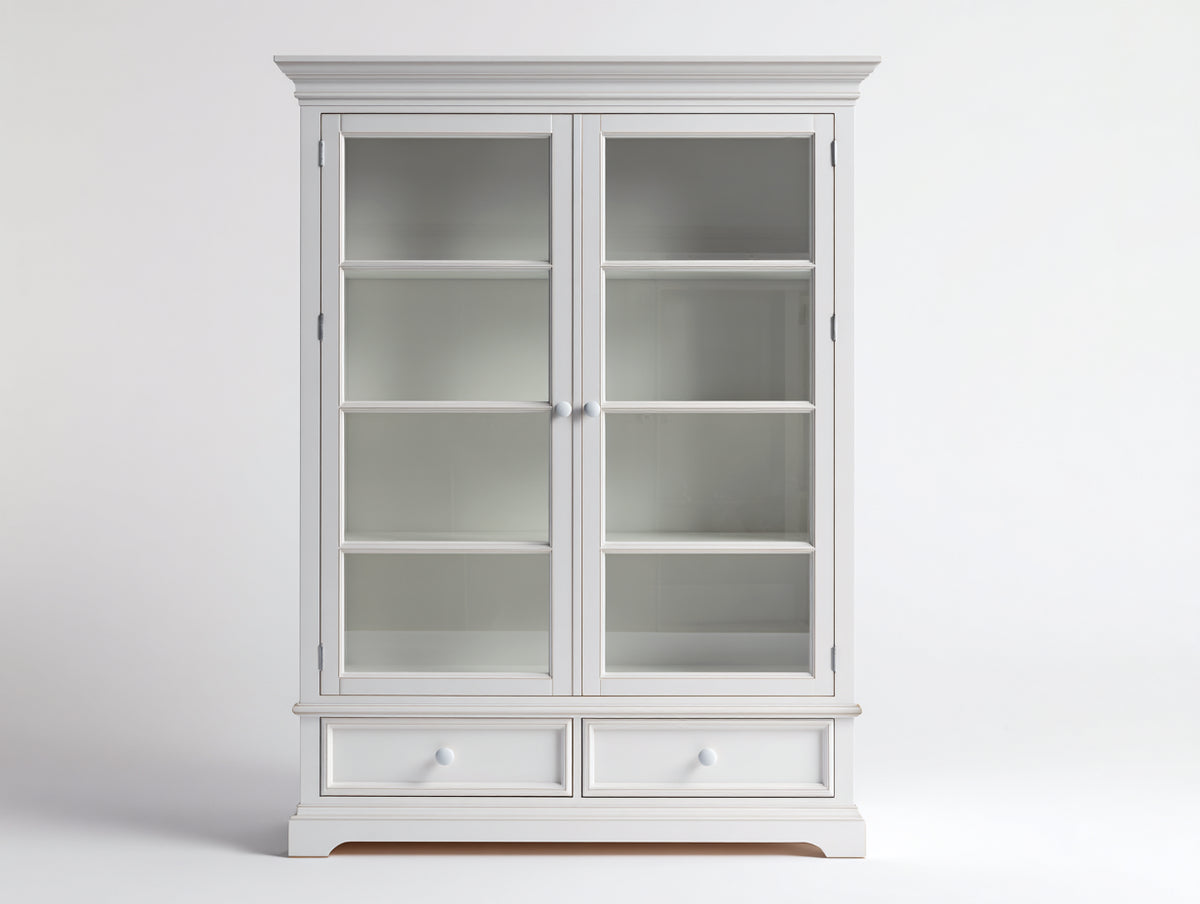 Vetrina - Legno ingegnerizzato-Vetro-Metallo - 104x42x188 cm - Bianco opaco - Stile classico moderno