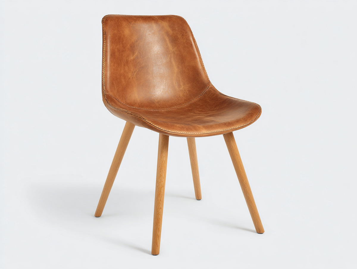 Sedia da pranzo - Similpelle - Legno - 51x56x86 cm - Marrone cognac - Stile vintage