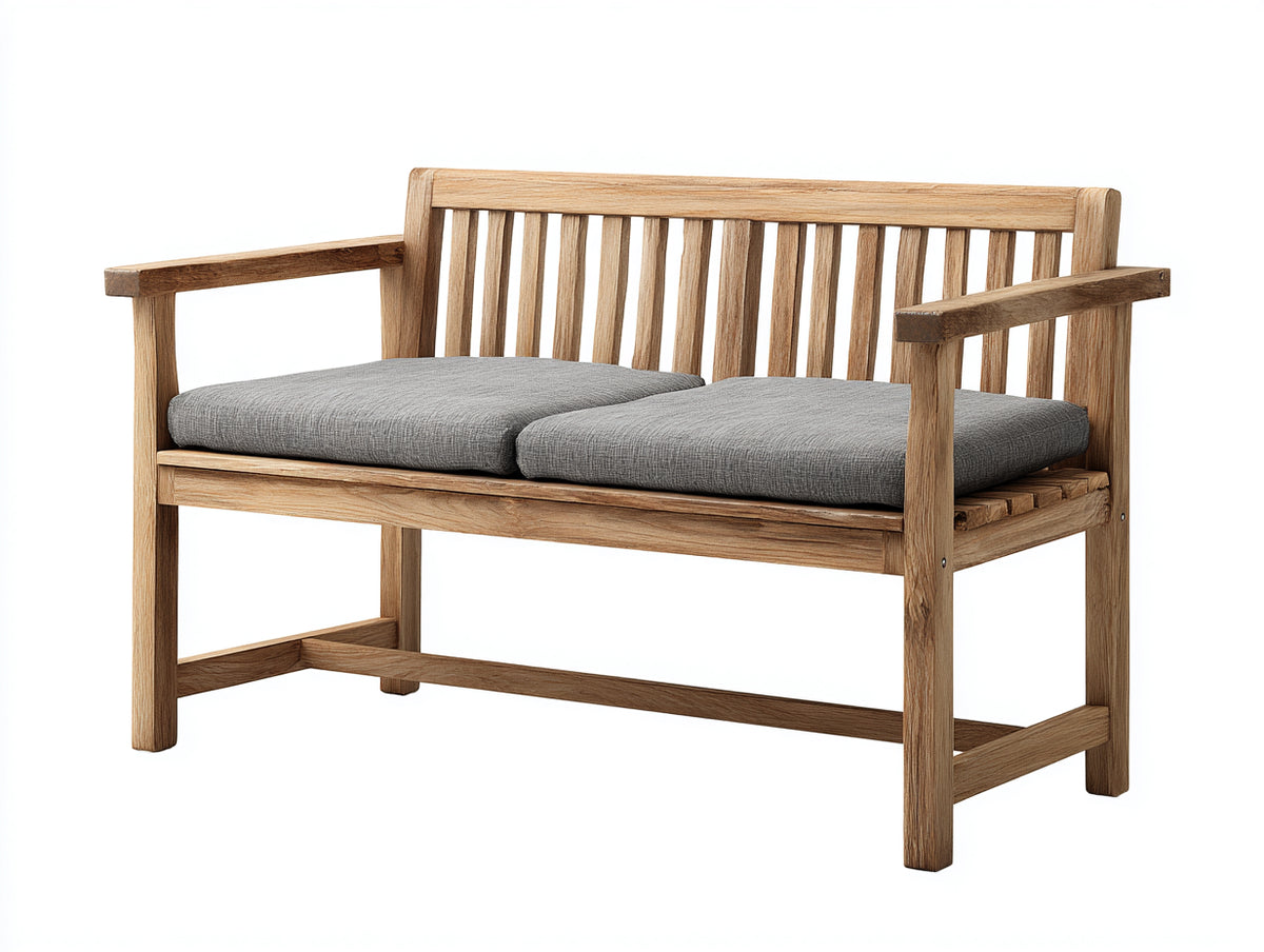Panche da giardino - Legno-Tessuto - 128x62x90 cm - Legno naturale-Grigio medio - Stile classico compatto