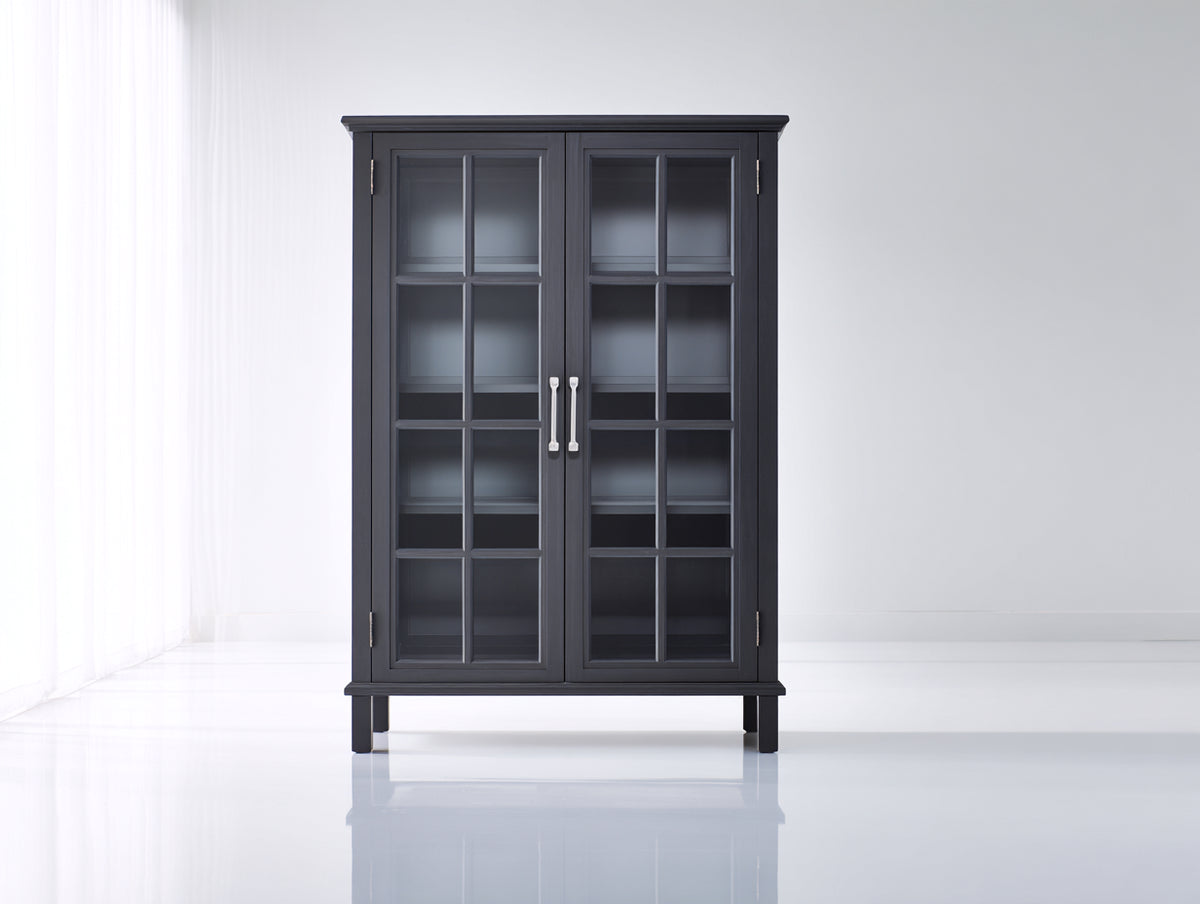 Vetrina-Legno ingegnerizzato-Vetro-Metallo-90x39x169 cm-Grigio antracite-Stile classico