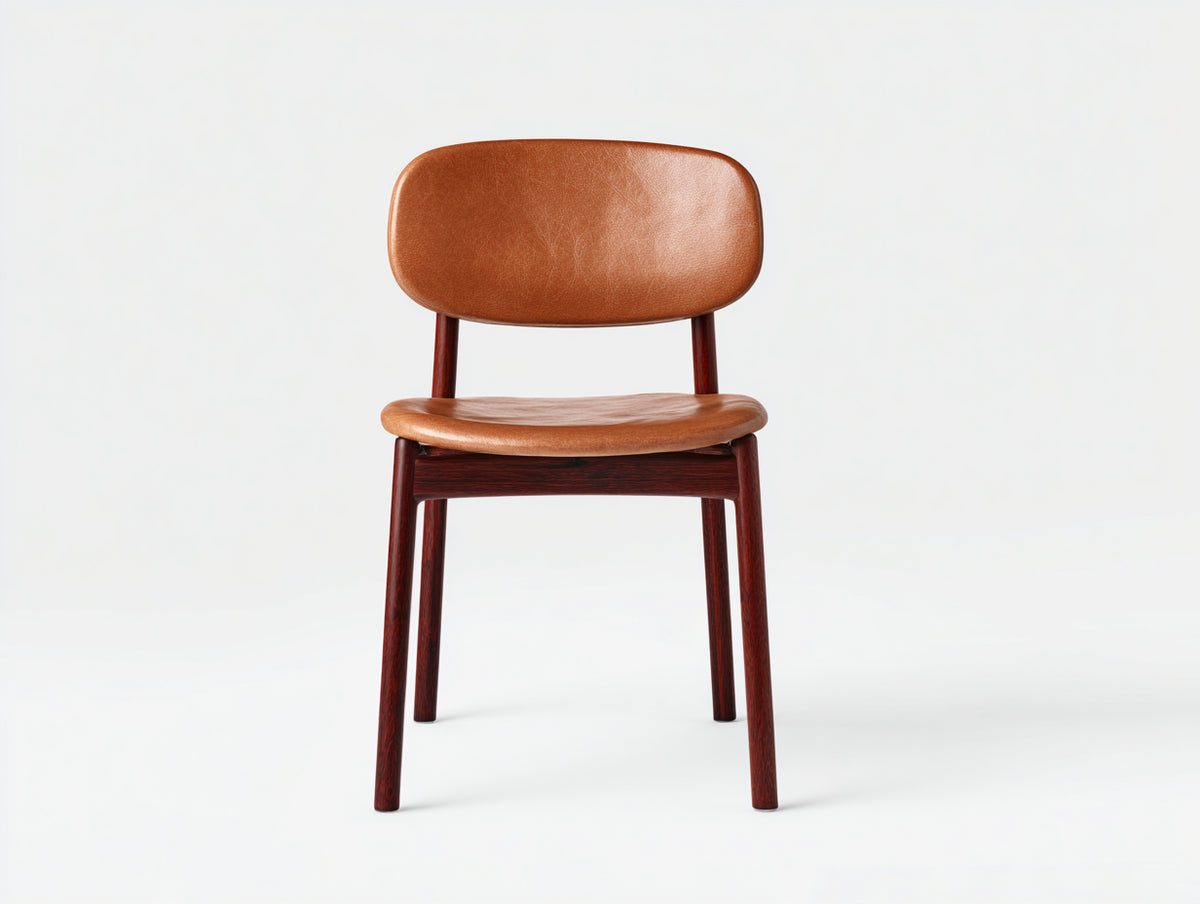 Sedia da pranzo - Similpelle - Legno - 49x54x82 cm - Marrone cognac-Noce scuro - Stile rétro nordico