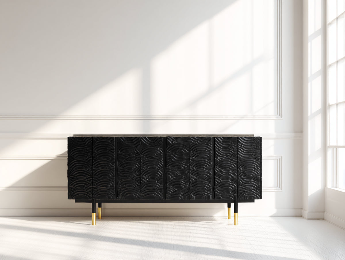 Mobile ingresso - legno ingegnerizzato - metallo - 180 x 42 x 78 cm - nero-oro - stile contemporaneo scultoreo