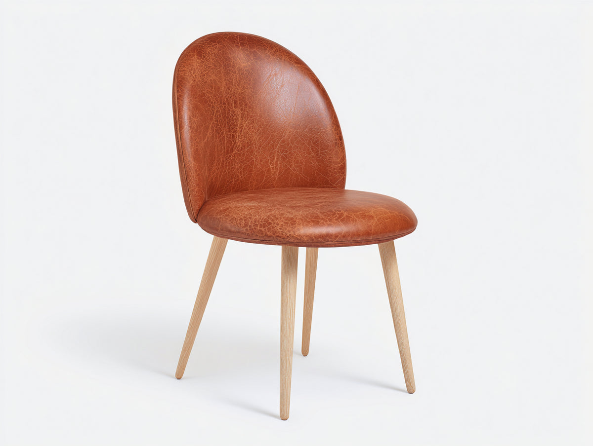 Sedia da pranzo - Similpelle - Legno - 53x57x87 cm - Marrone cognac-Rovere chiaro - Stile rétro moderno