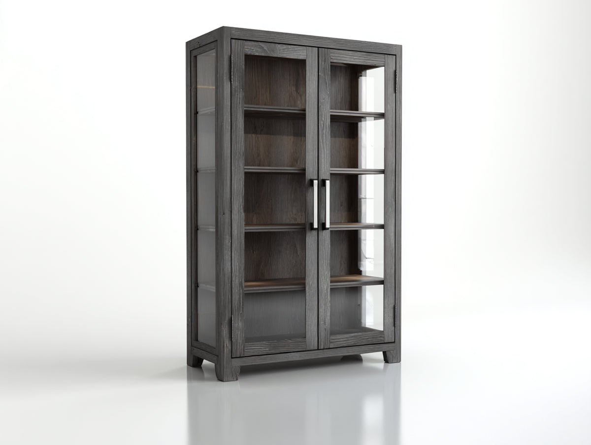 Vetrina - Legno ingegnerizzato-Vetro-Metallo - 94x41x178 cm - Grigio fumo - Stile industriale