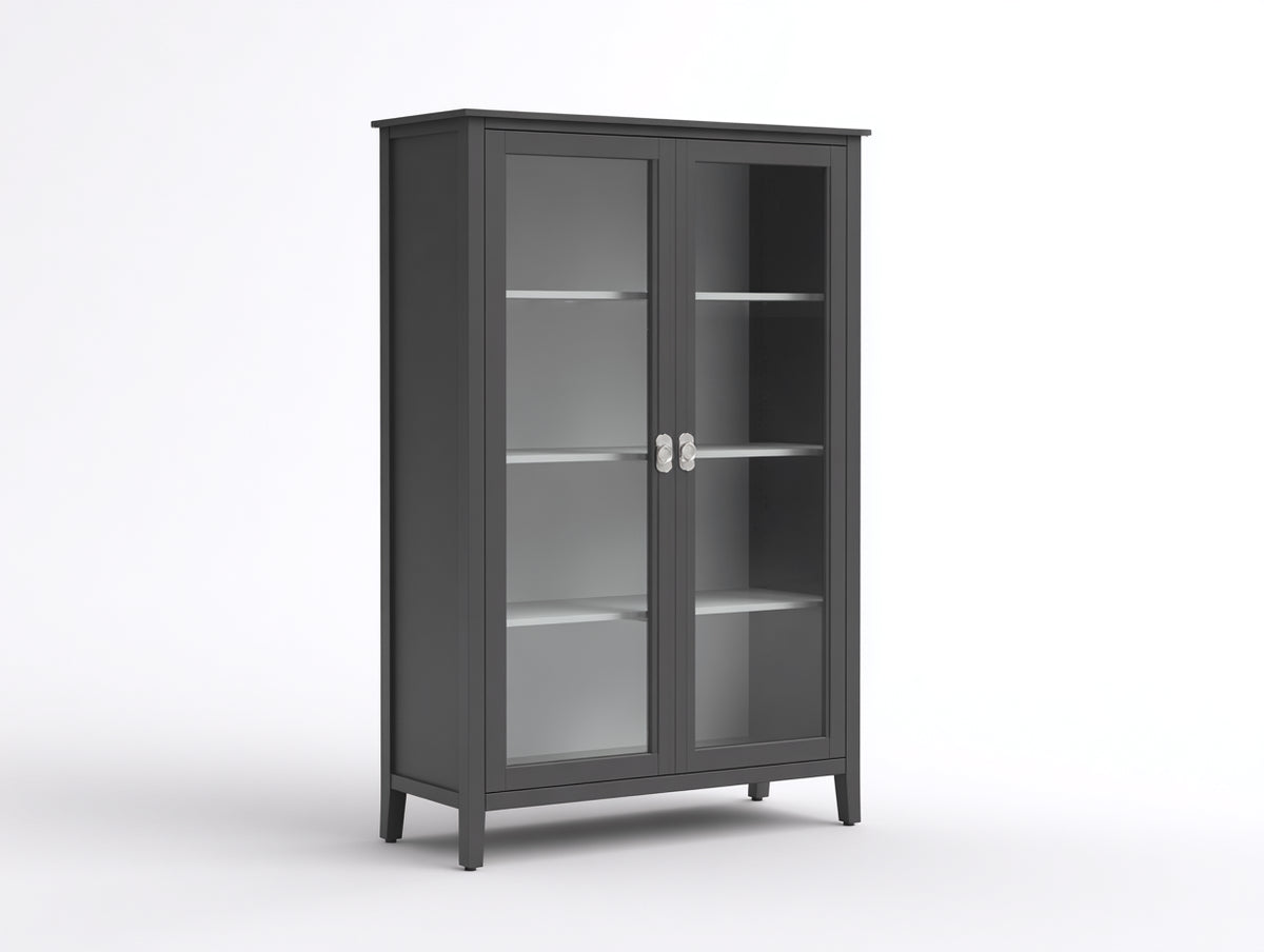 Vetrina - Legno ingegnerizzato-Vetro-Metallo - 96x41x174 cm - Grigio grafite - Stile moderno minimalista
