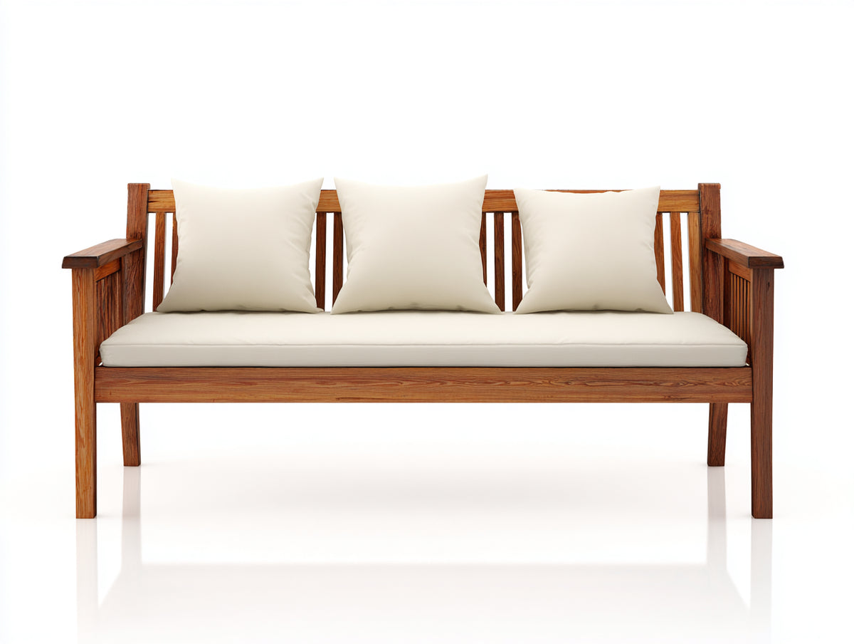 Panche da giardino - Legno-Tessuto - 176x65x85 cm - Marrone teak-Bianco crema - Stile classico da veranda