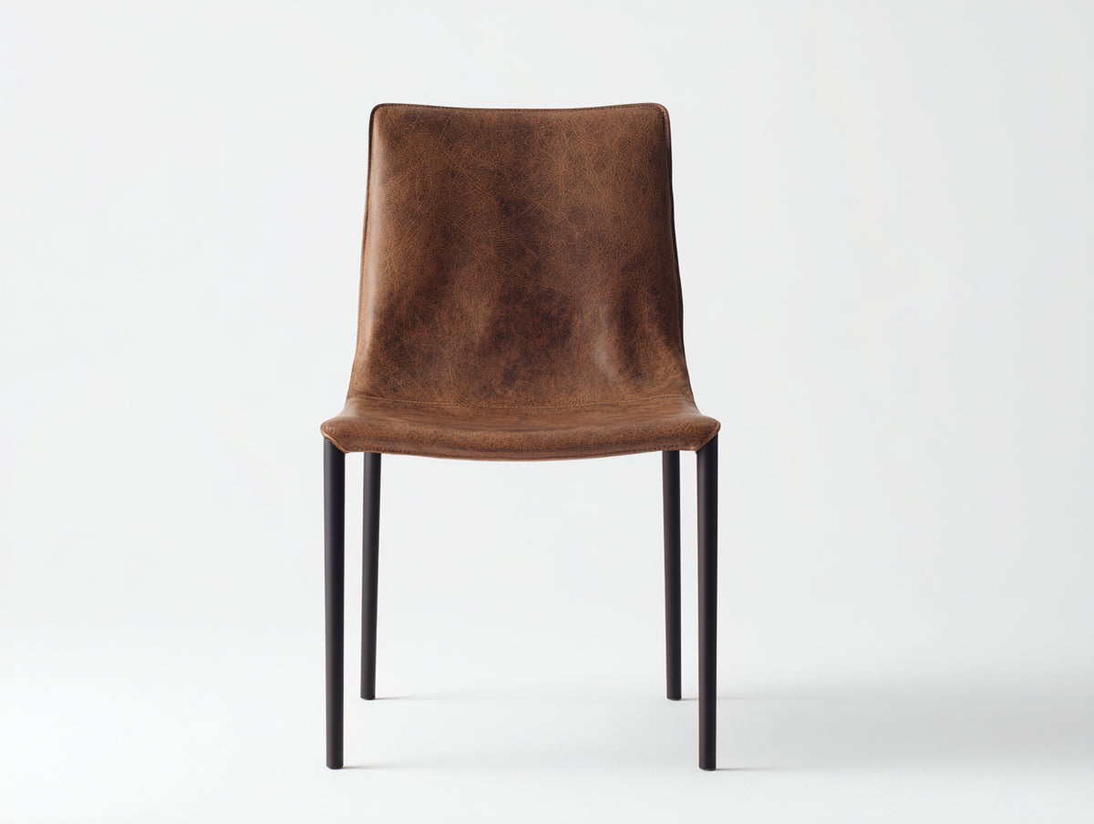 Sedia da pranzo - Similpelle - Metallo - 48x55x86 cm - Marrone scuro - Stile industriale