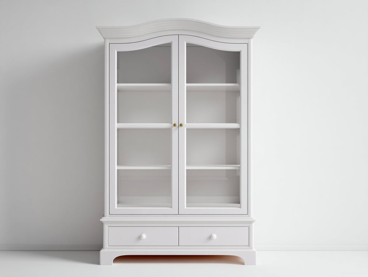 Vetrina - Legno ingegnerizzato-Vetro-Metallo - 101x43x190 cm - Bianco - Stile provenzale