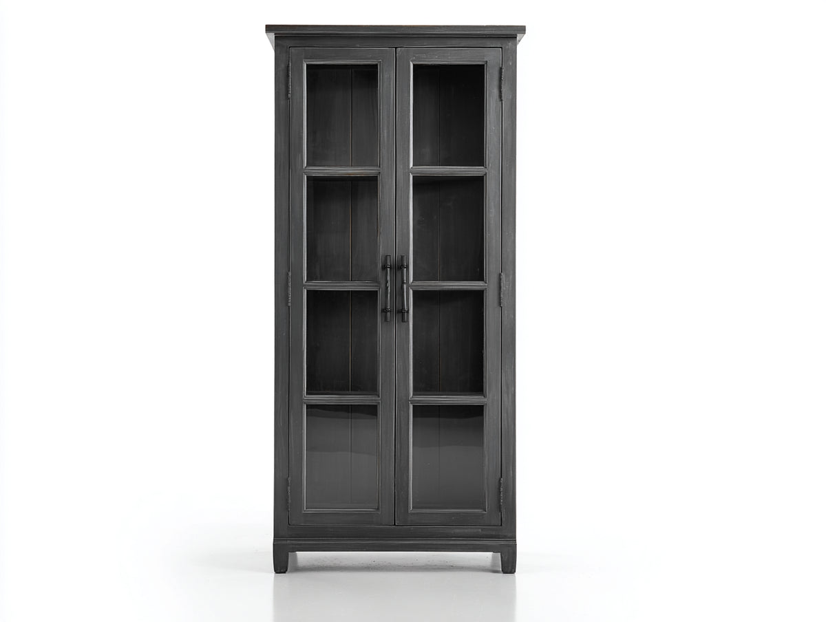 Vetrina - Legno-Vetro-Metallo - 82x38x186 cm - Nero grafite - Stile rustico industriale