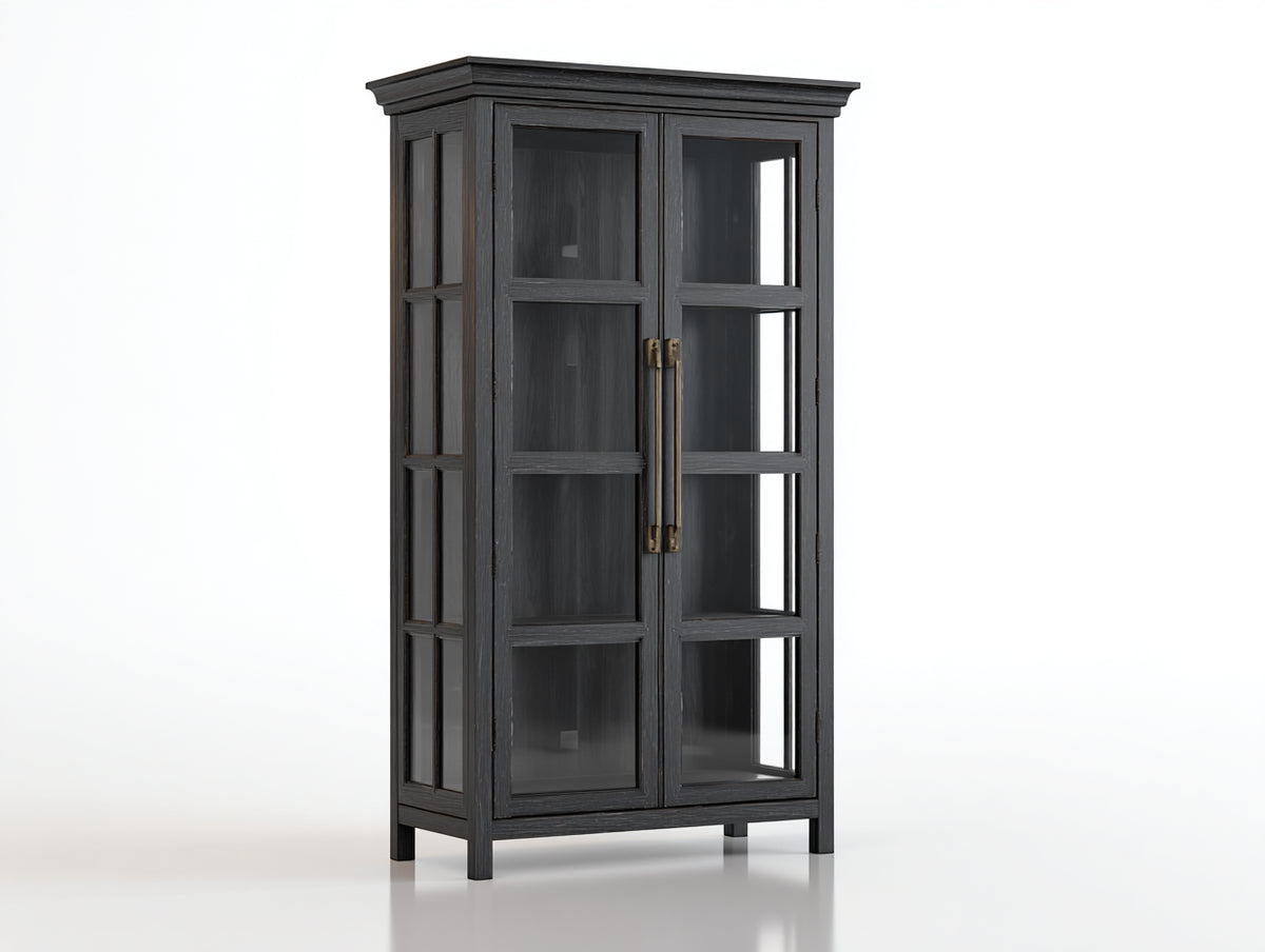 Vetrina - Legno-Vetro-Metallo - 89x40x184 cm - Grigio carbone - Stile industriale