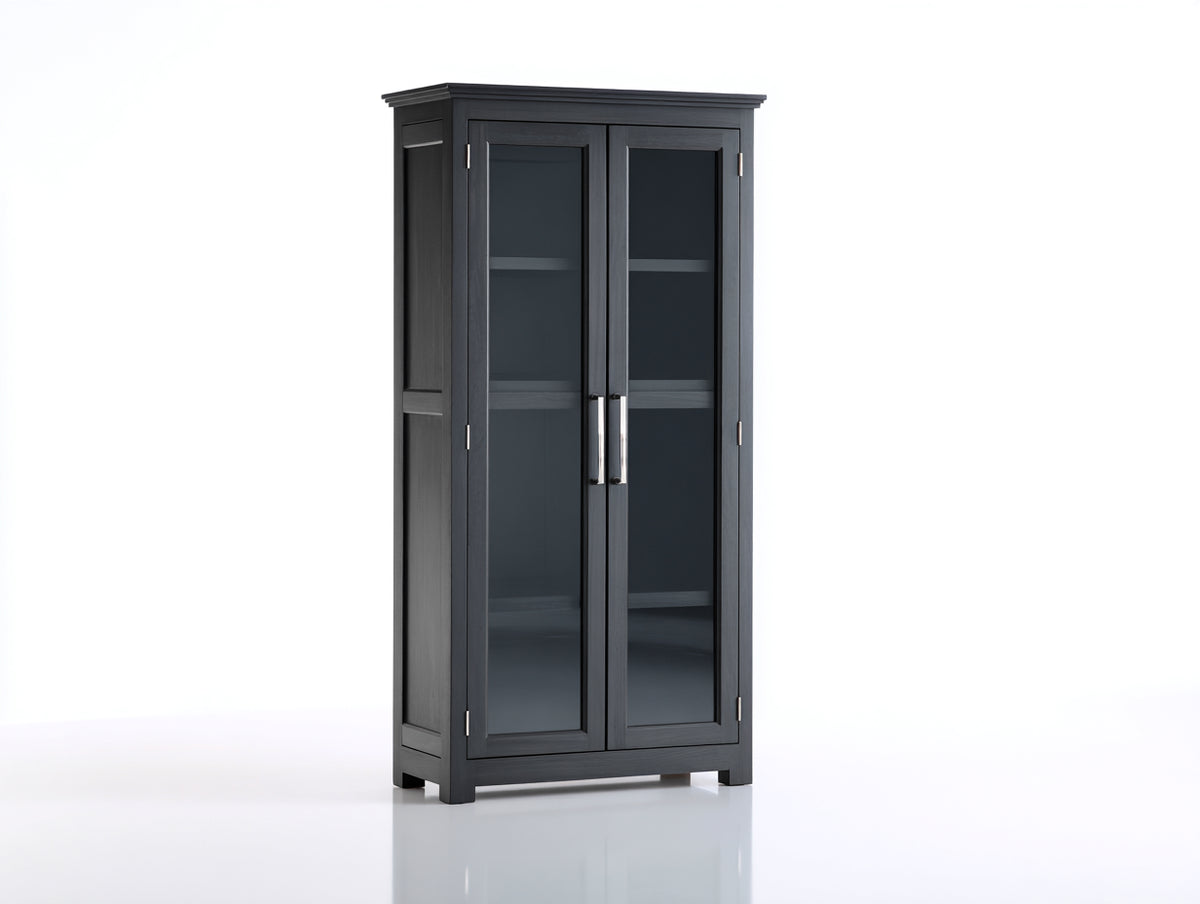 Vetrina - Legno ingegnerizzato-Vetro-Metallo - 84x38x179 cm - Nero antracite - Stile contemporaneo