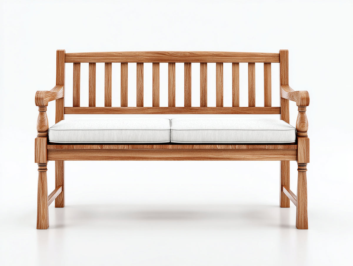 Panche da giardino - Legno-Tessuto - 154x63x89 cm - Rovere miele-Bianco panna - Stile tradizionale con braccioli torniti